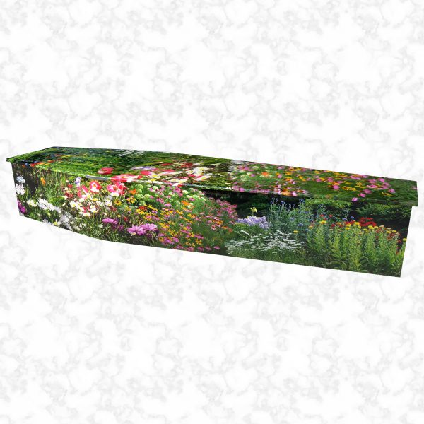 Mary's garden colourful coffin side view