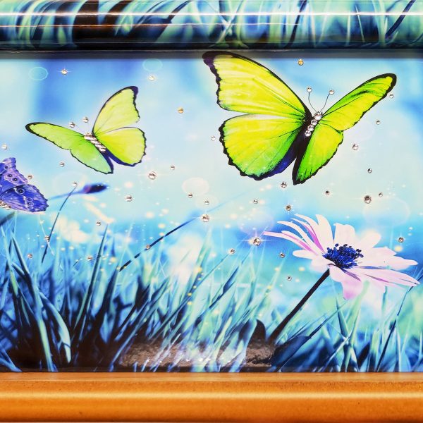 Crystal Butterfly Valley ashes casket front detail