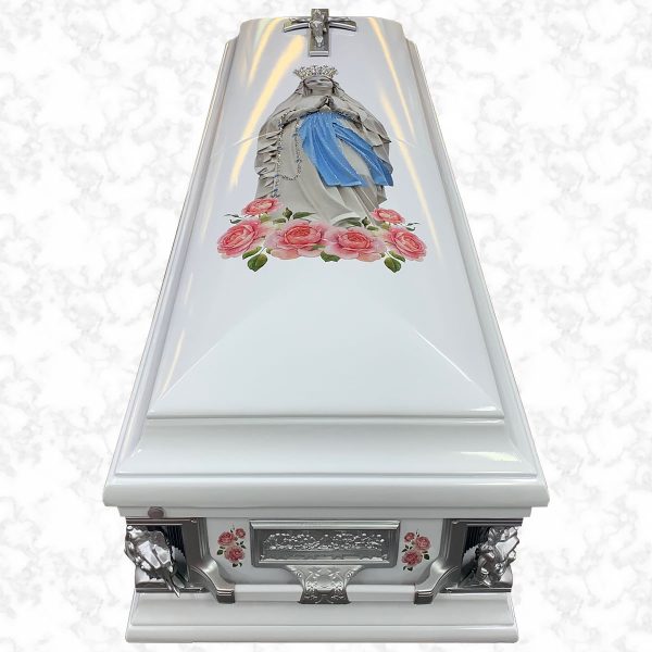 Corpus Christi Rosa Maria wooden American casket lid view