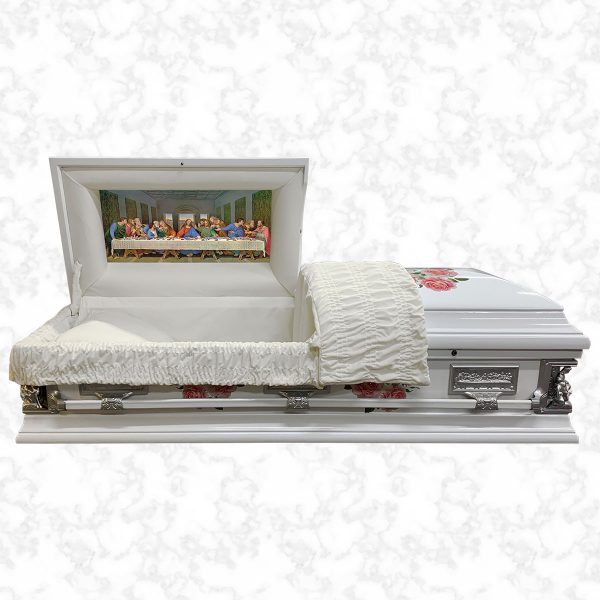 Corpus Christi Rosa Maria wooden American casket standard white interior